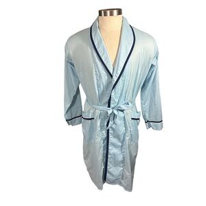 Vtg Rikes Mens Store Powder Blue & Navy Contrast Robe & Belt Sz S Pockets @ Knee